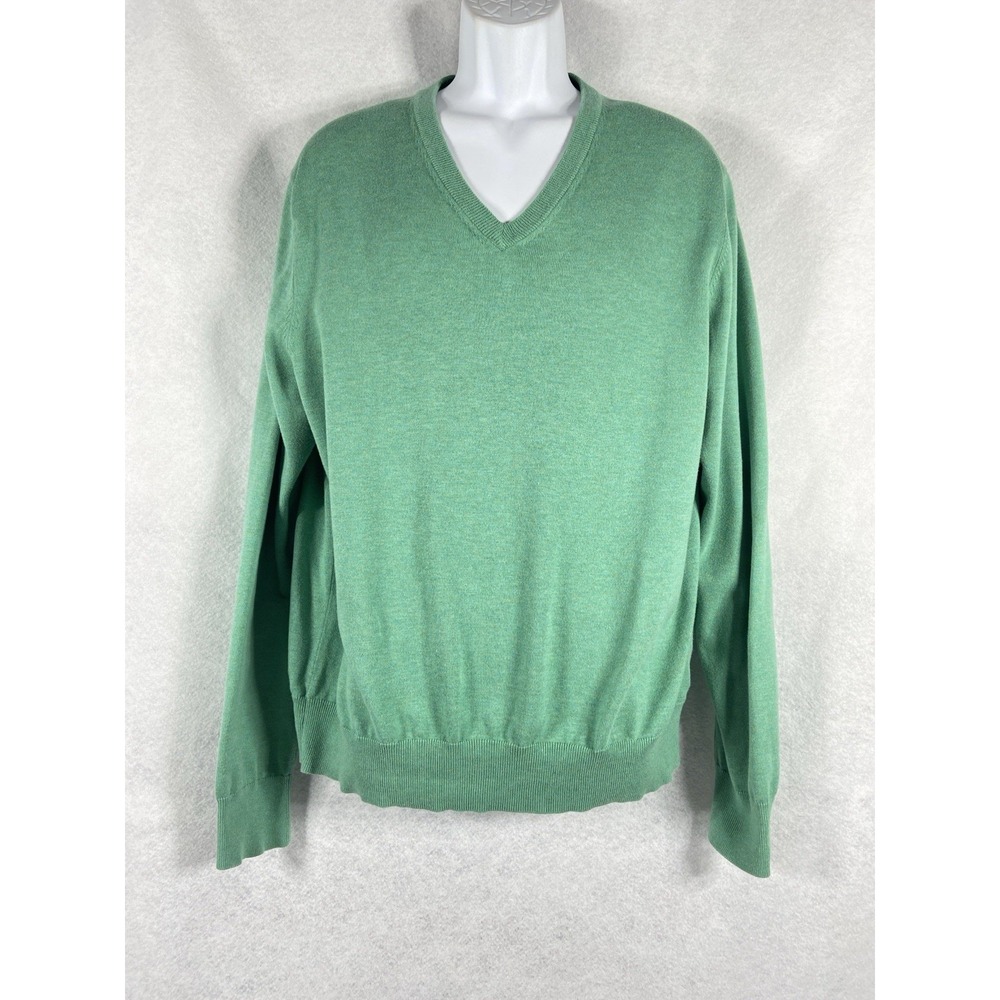 Brooks Brothers Sweater Men's XL Green V-Neck Pullover Cotton Preppy